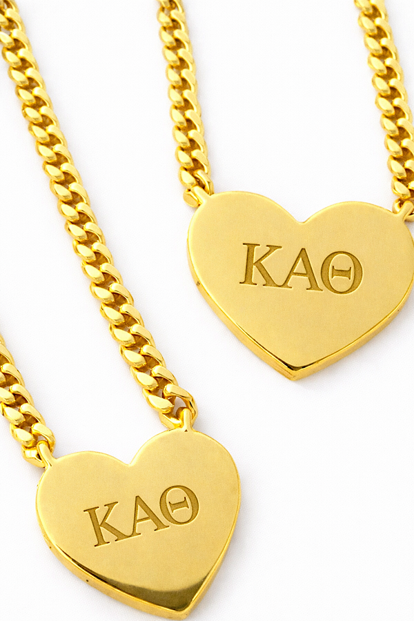 SC - Kappa Alpha Theta Engraved Gold Heart Necklace - Glamourous Grace