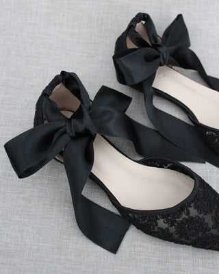 Evening Crochet Lace Pointy Toe with Ballerina Lace Up or Ankle Tie
