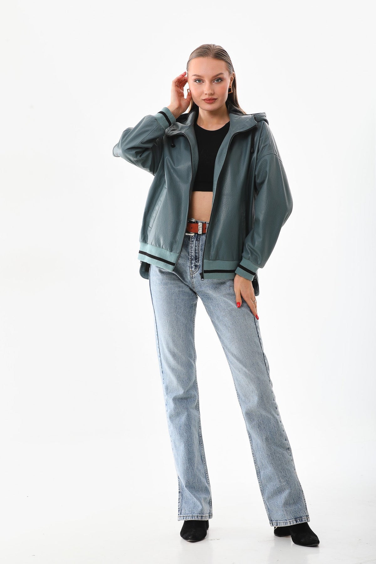 The Polar Green Leather Women Jacket
