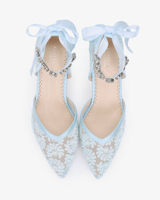 Lace Block Heel For Weddings with Navette Cluster Rhinestones Strap