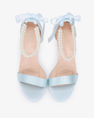 Satin High Heel Wedding Sandals with Double Pearls Ankle Strap