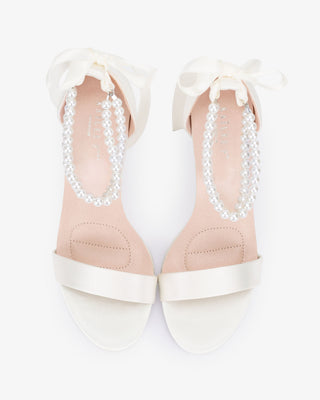 Satin High Heel Wedding Sandals with Double Pearls Ankle Strap