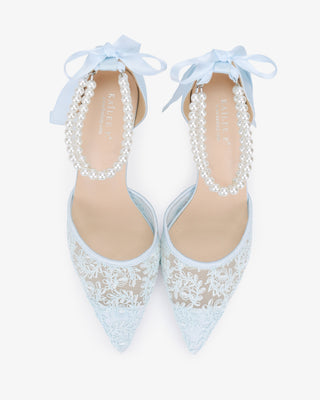Wedding Lace Heels with Double Pearls Ankle Strap