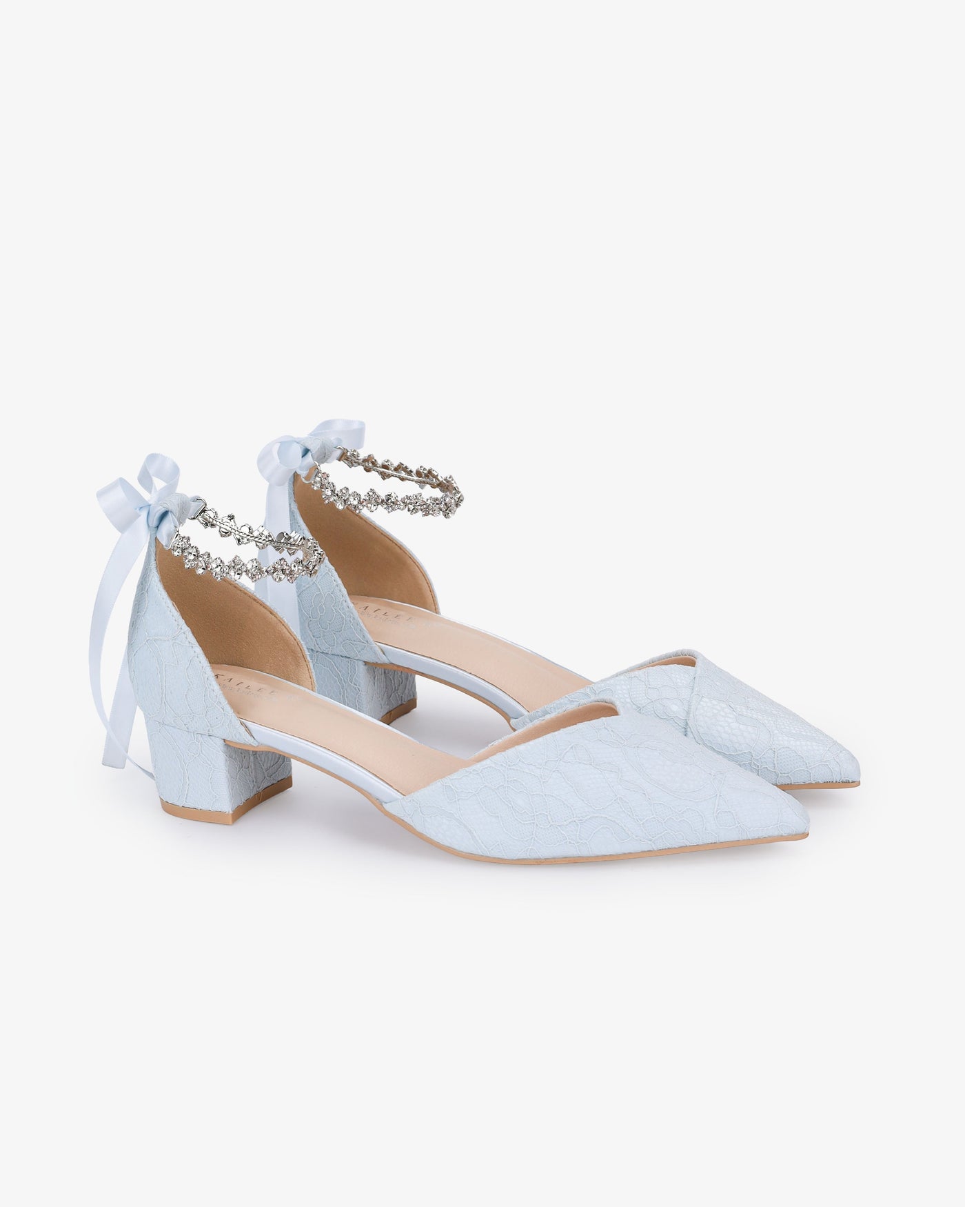Lace Pointy Toe Low Block Heels Wedding Shoes with Amaryllis Strap - Glamourous Grace