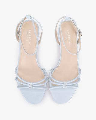 Satin Strappy Kitten Heel Wedding Sandals with Pearls Accents