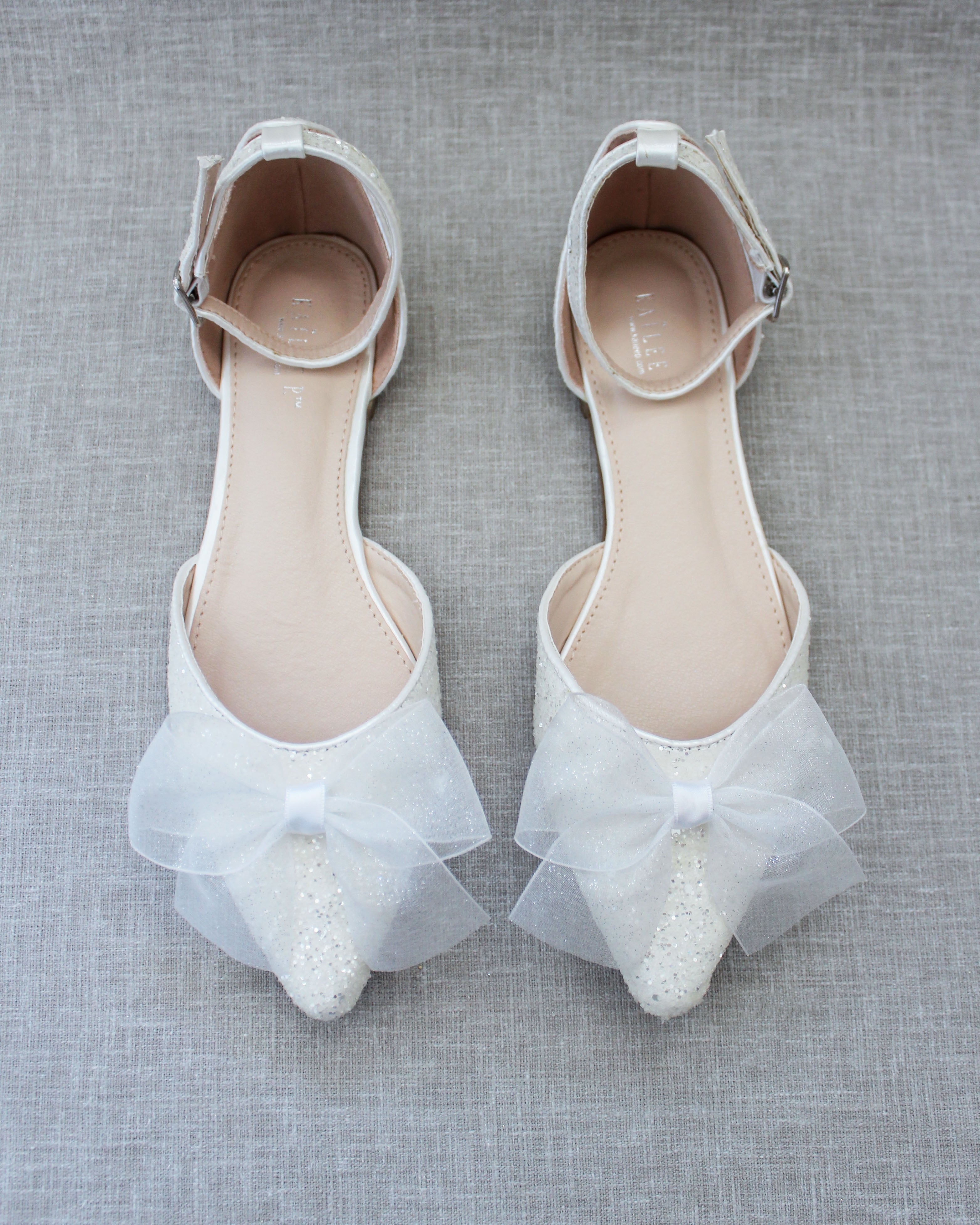 Rock Glitter Pointy Toe Flats with Organza Bow