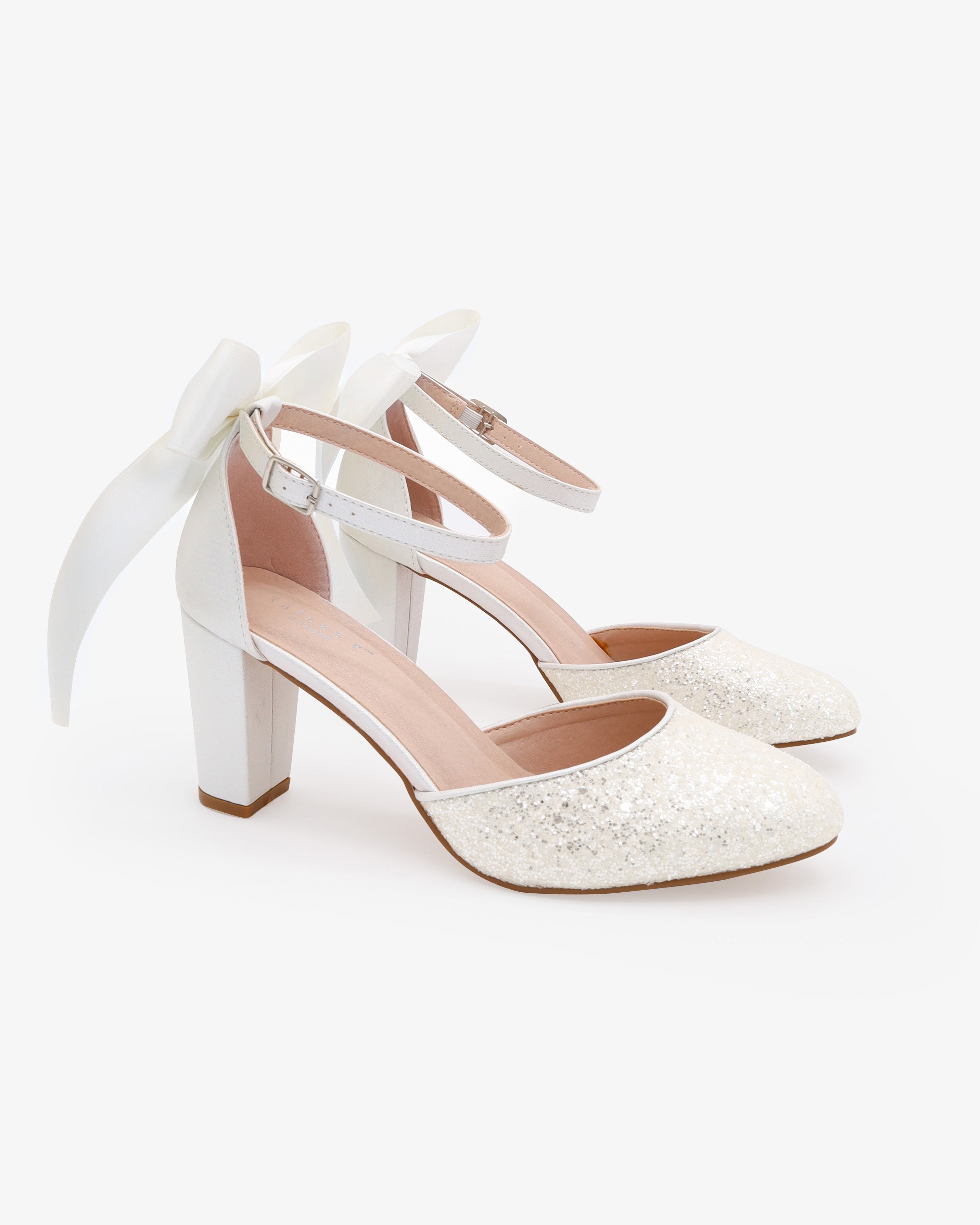 Rock Glitter Block Heel with Back Satin Bow