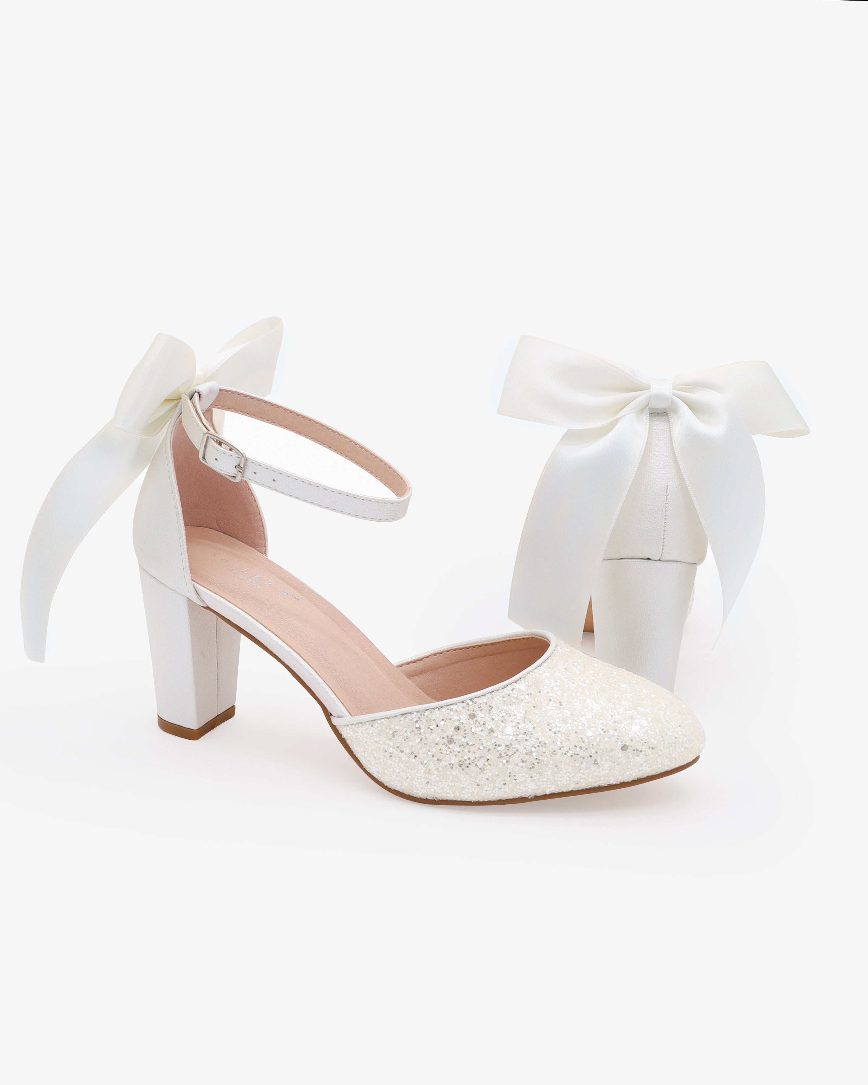 Rock Glitter Block Heel with Back Satin Bow