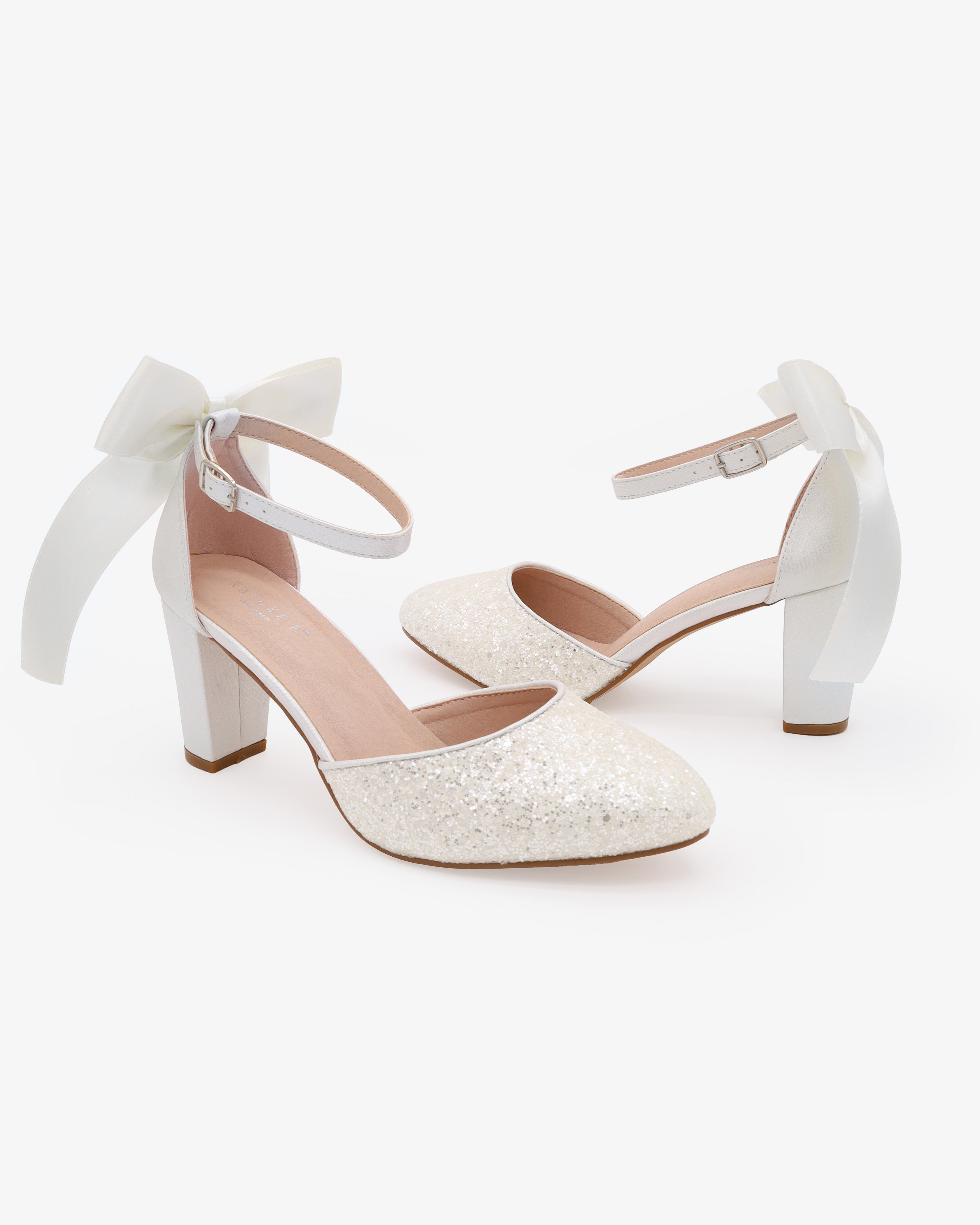 Rock Glitter Block Heel with Back Satin Bow