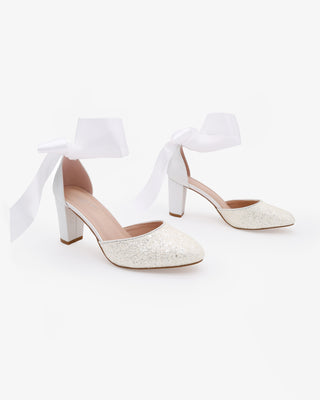 Rock Glitter Block Heel with Wrapped Ribbon Tie