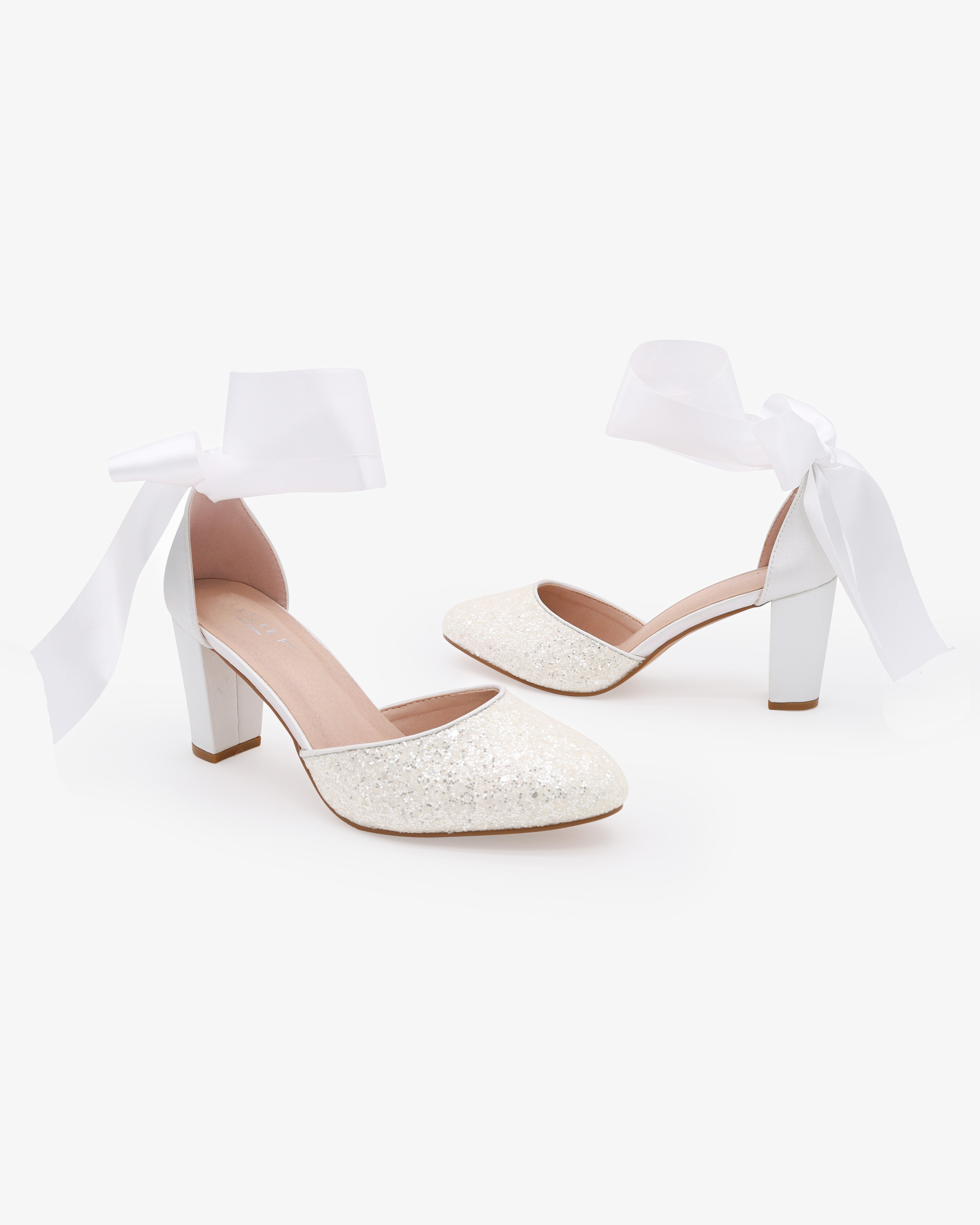 Rock Glitter Block Heel with Wrapped Ribbon Tie