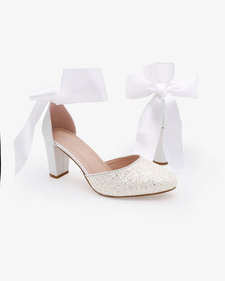 Rock Glitter Block Heel with Wrapped Ribbon Tie