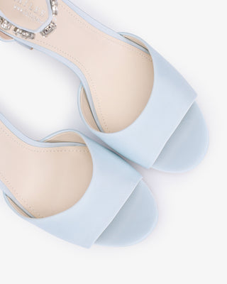 Satin Block Heel Wedding Sandals with Navette Cluster Rhinestones Strap