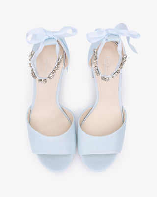Satin Block Heel Wedding Sandals with Navette Cluster Rhinestones Strap