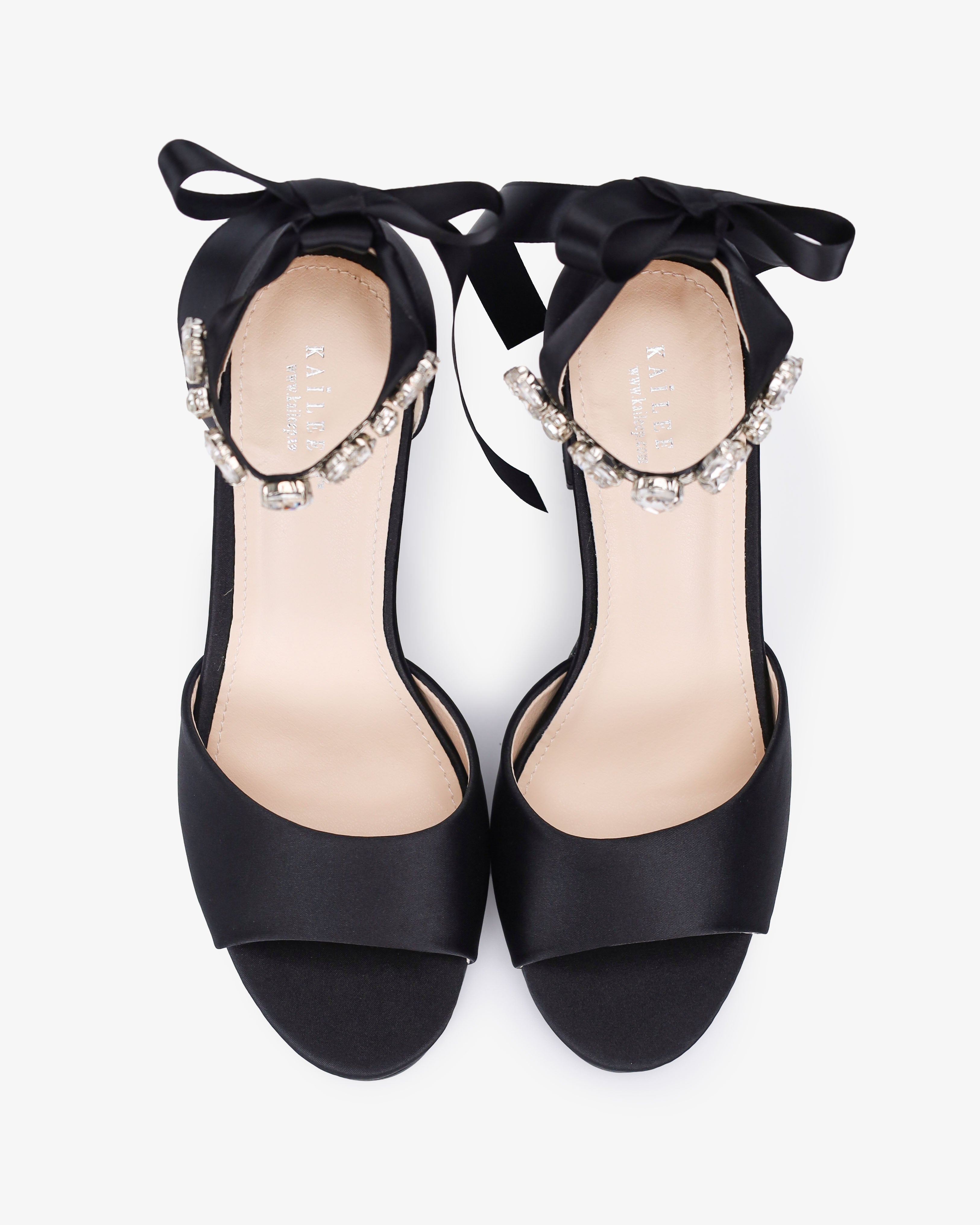 Satin Block Heel Evening Sandals with Navette Cluster Rhinestones Strap - Glamourous Grace