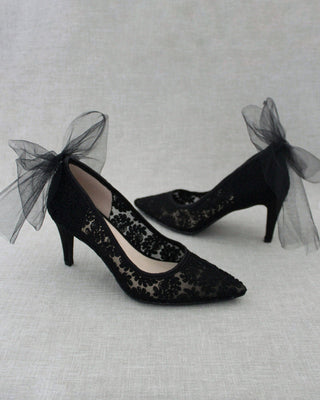 Lace Evening Shoes with Tulle Back Bow