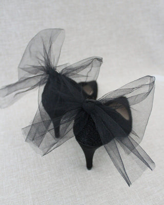 Lace Evening Shoes with Tulle Back Bow