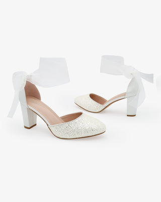 Rock Glitter Block Heel with Wrapped Ribbon Tie