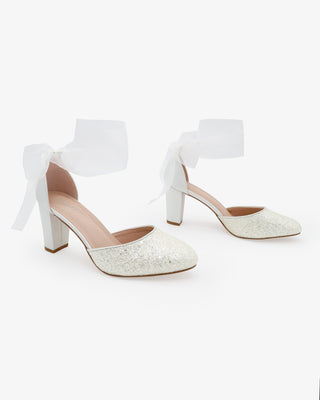 Rock Glitter Block Heel with Wrapped Ribbon Tie