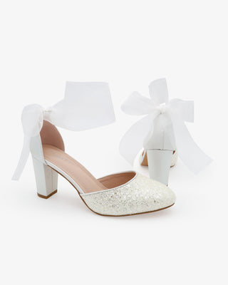 Rock Glitter Block Heel with Wrapped Ribbon Tie