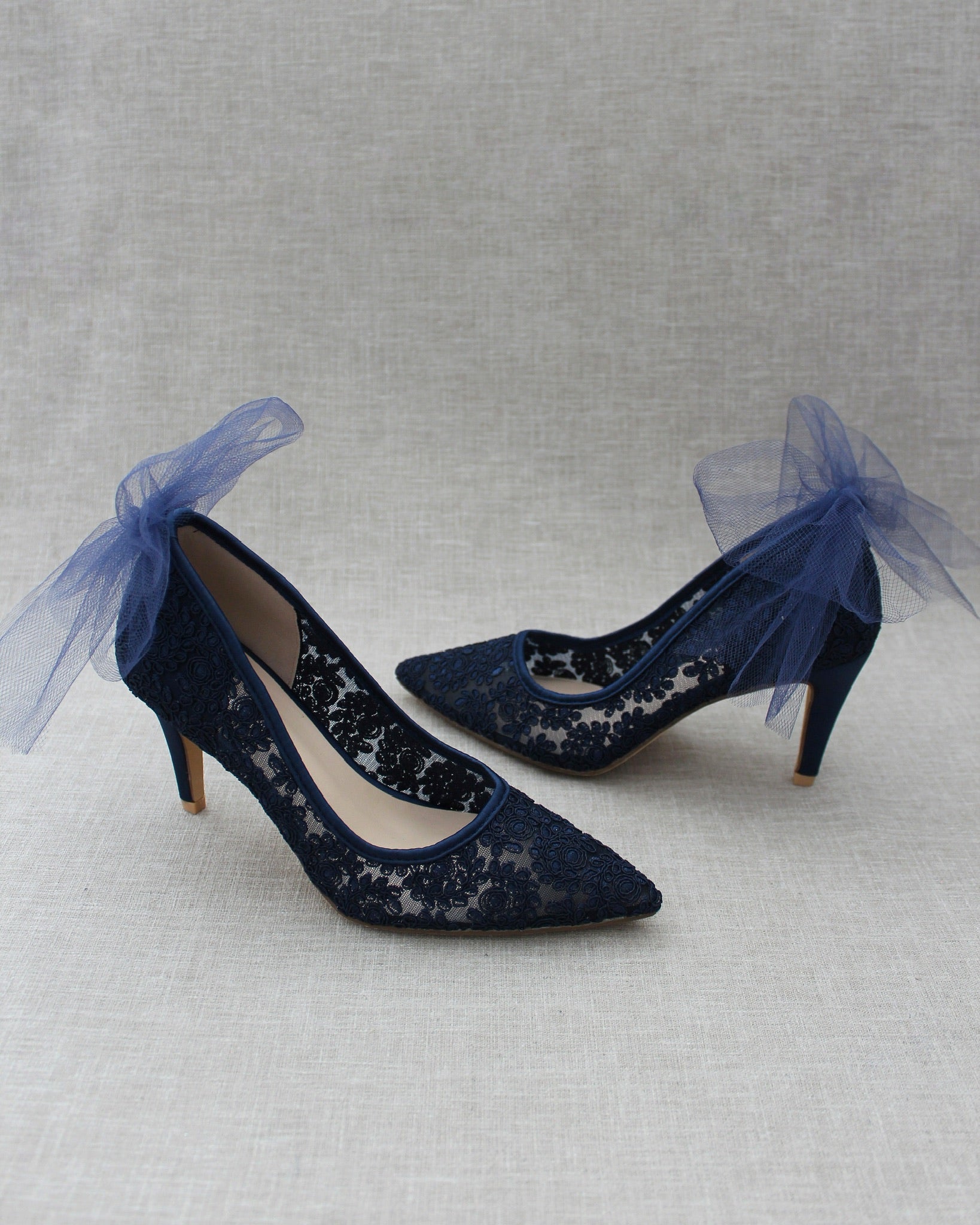 Lace Evening Shoes with Tulle Back Bow