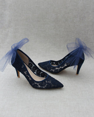 Lace Evening Shoes with Tulle Back Bow