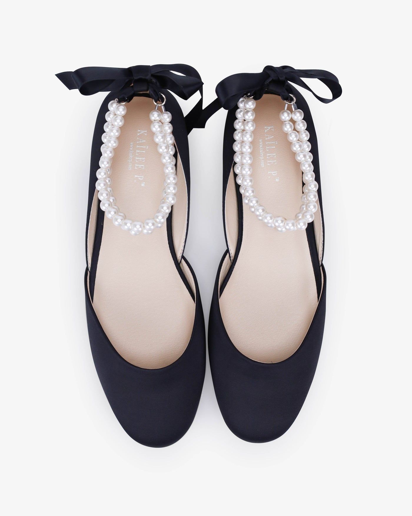 Satin Round Toe Evening Flat with Double Pearls Ankle Strap - Glamourous Grace