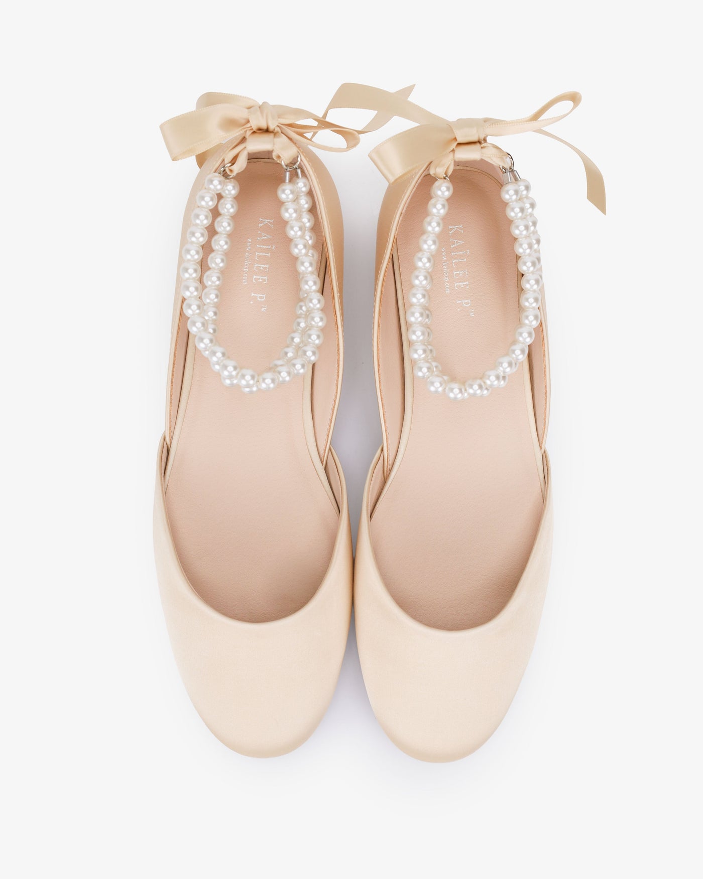 Satin Round Toe Evening Flat with Double Pearls Ankle Strap - Glamourous Grace