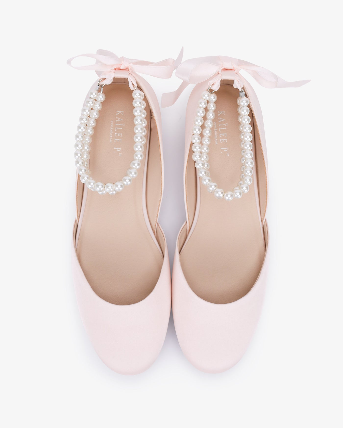 Satin Round Toe Evening Flat with Double Pearls Ankle Strap - Glamourous Grace