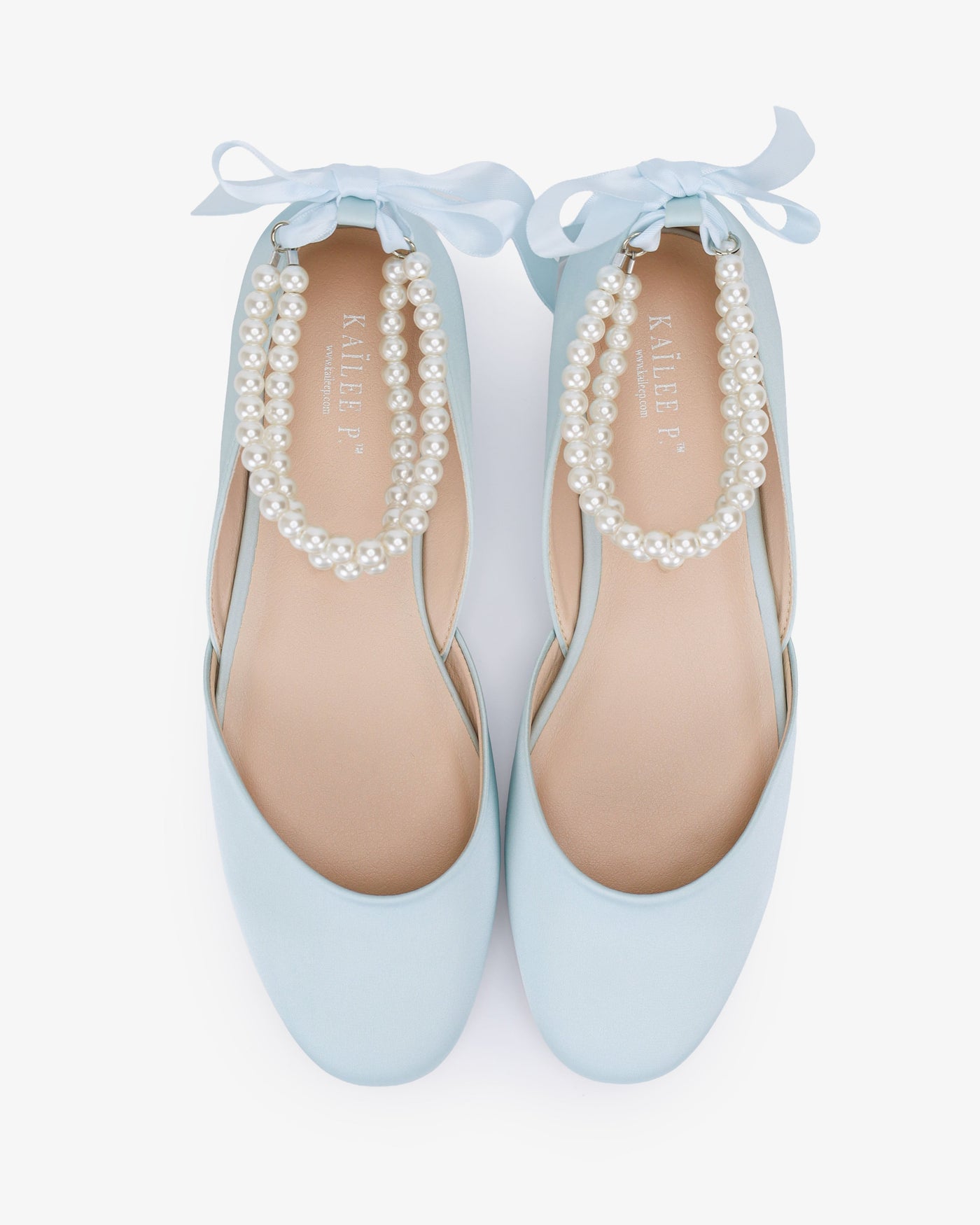 Satin Round Toe Wedding Flat with Double Pearls Ankle Strap - Glamourous Grace