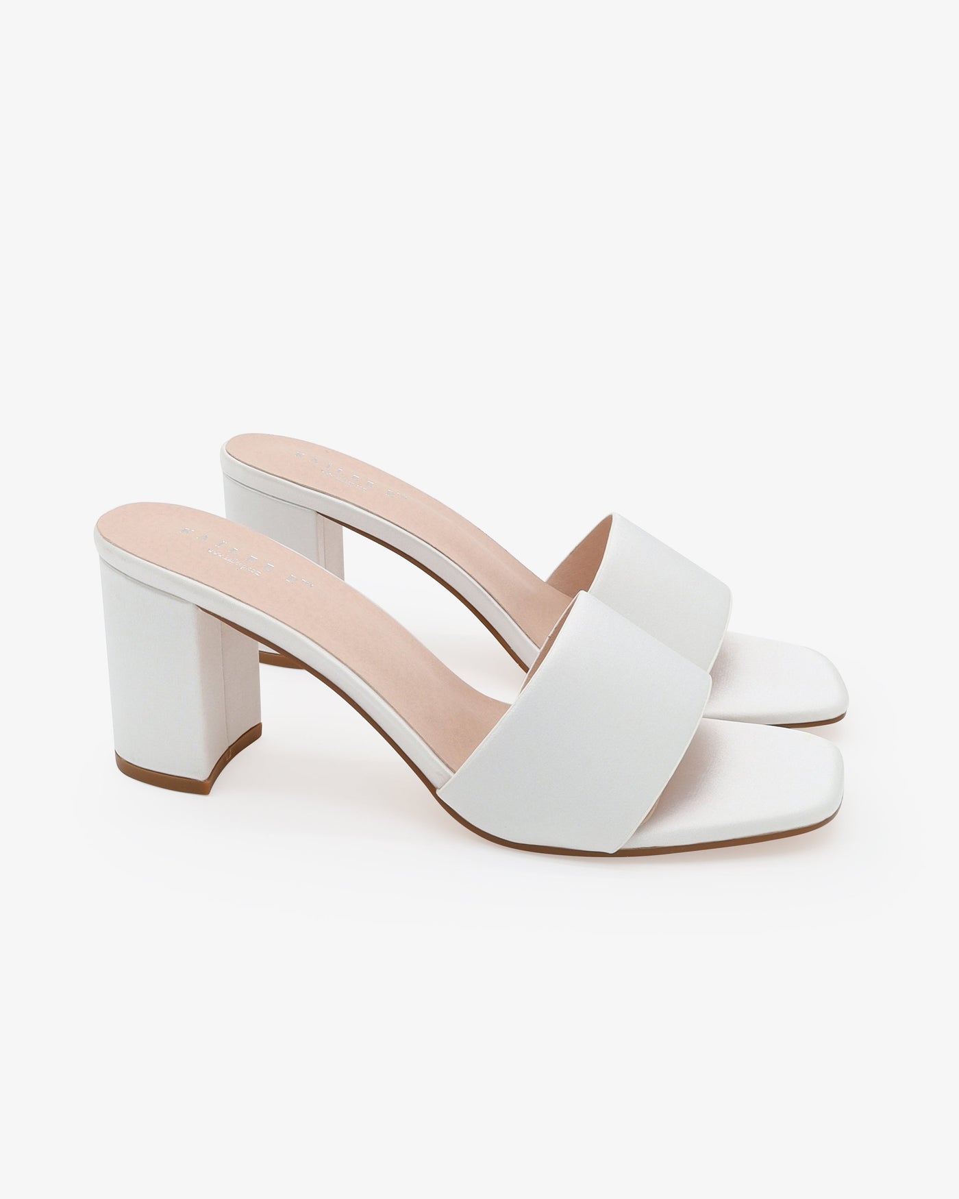 Satin Block Heels Slide Wedding Sandals - Glamourous Grace