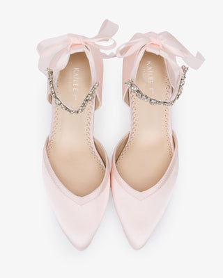 Satin Block Heels Evening Shoes with Floral Rhinestones Ankle Strap - Glamourous Grace