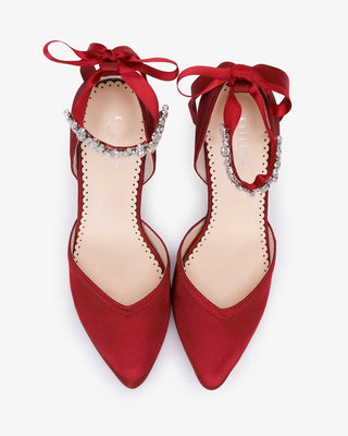 Satin Block Heels Evening Shoes with Floral Rhinestones Ankle Strap