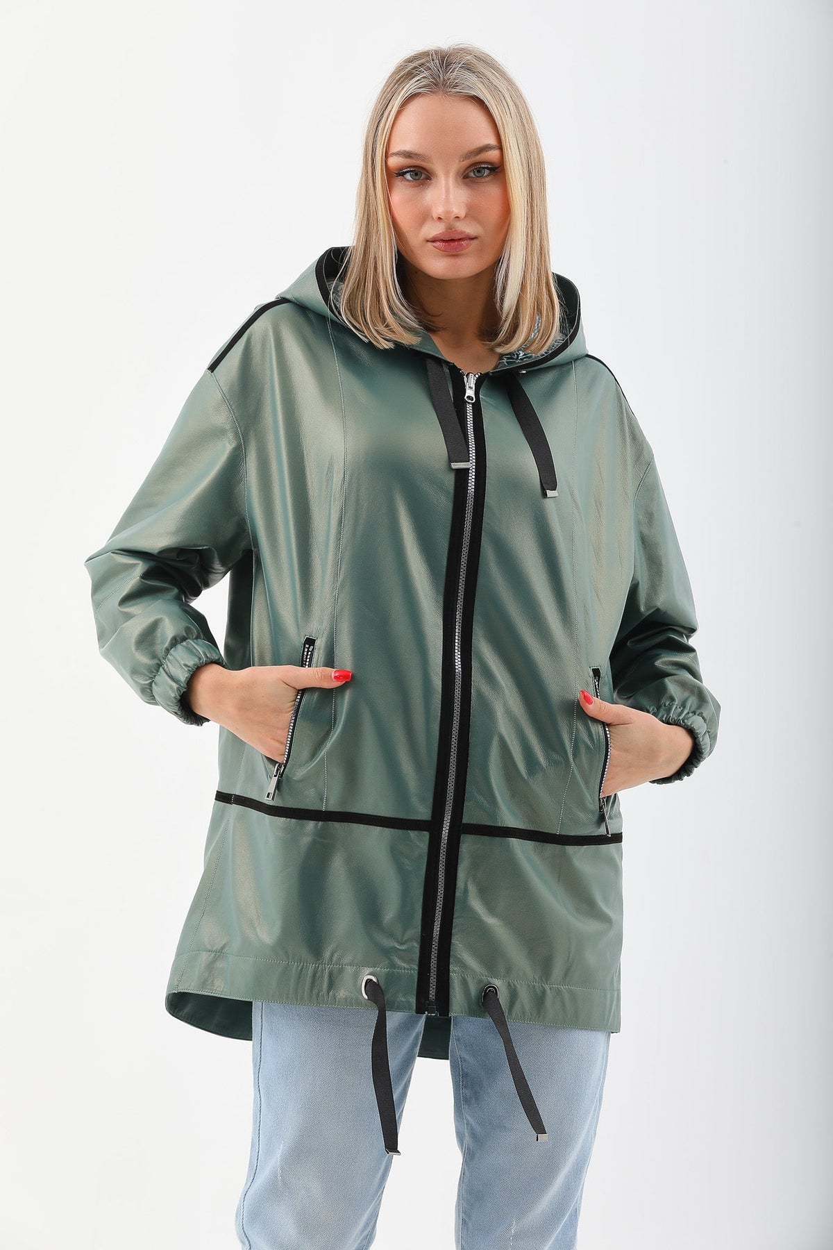 The Sage Olive Green Leather Women Jacket