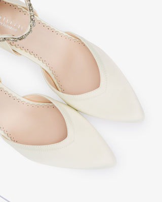 Satin Block Heels Wedding Shoes with Floral Rhinestones Ankle Strap