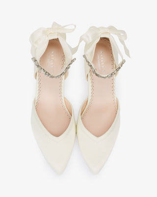 Satin Block Heels Wedding Shoes with Floral Rhinestones Ankle Strap