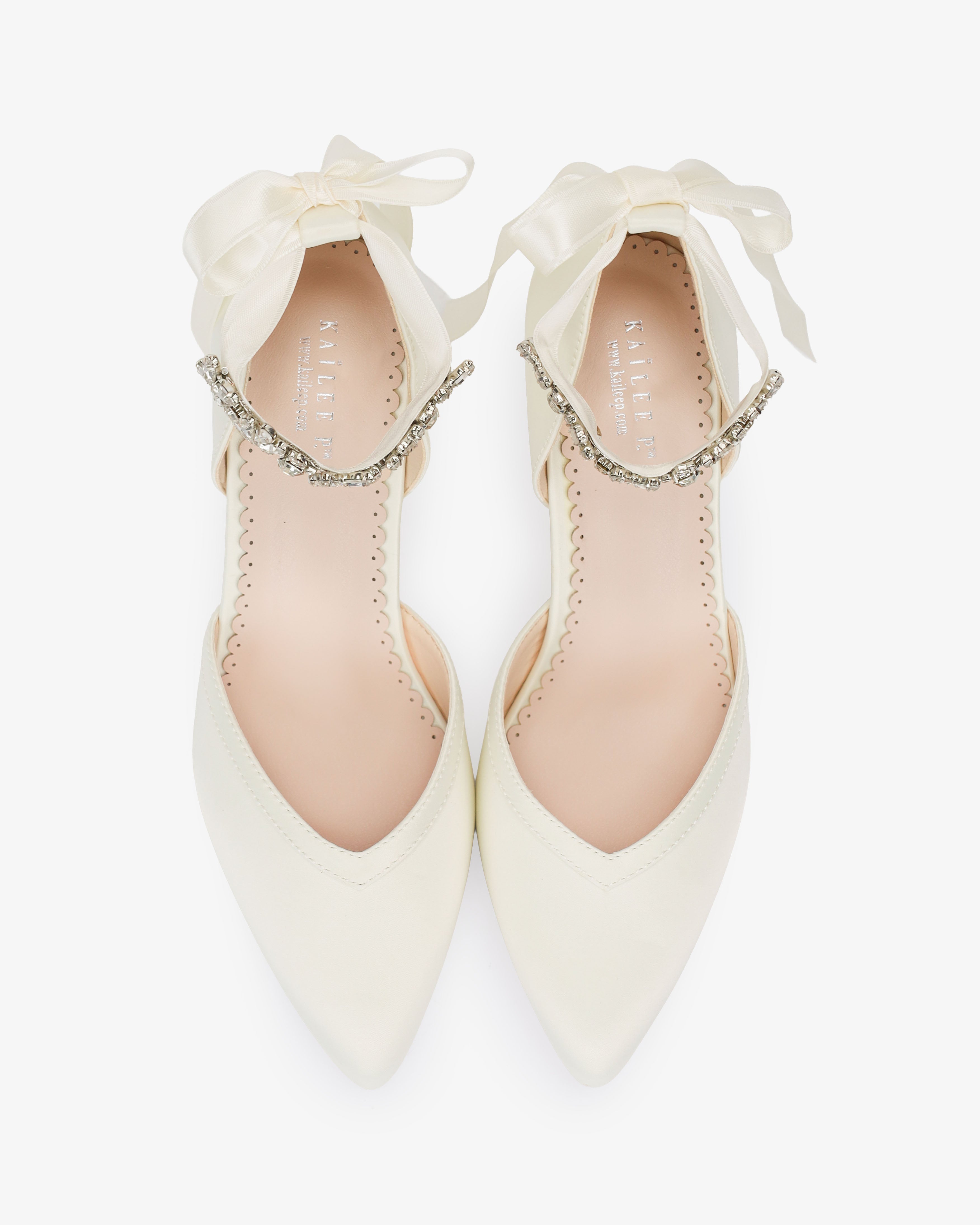 Satin Block Heels Wedding Shoes with Floral Rhinestones Ankle Strap - Glamourous Grace
