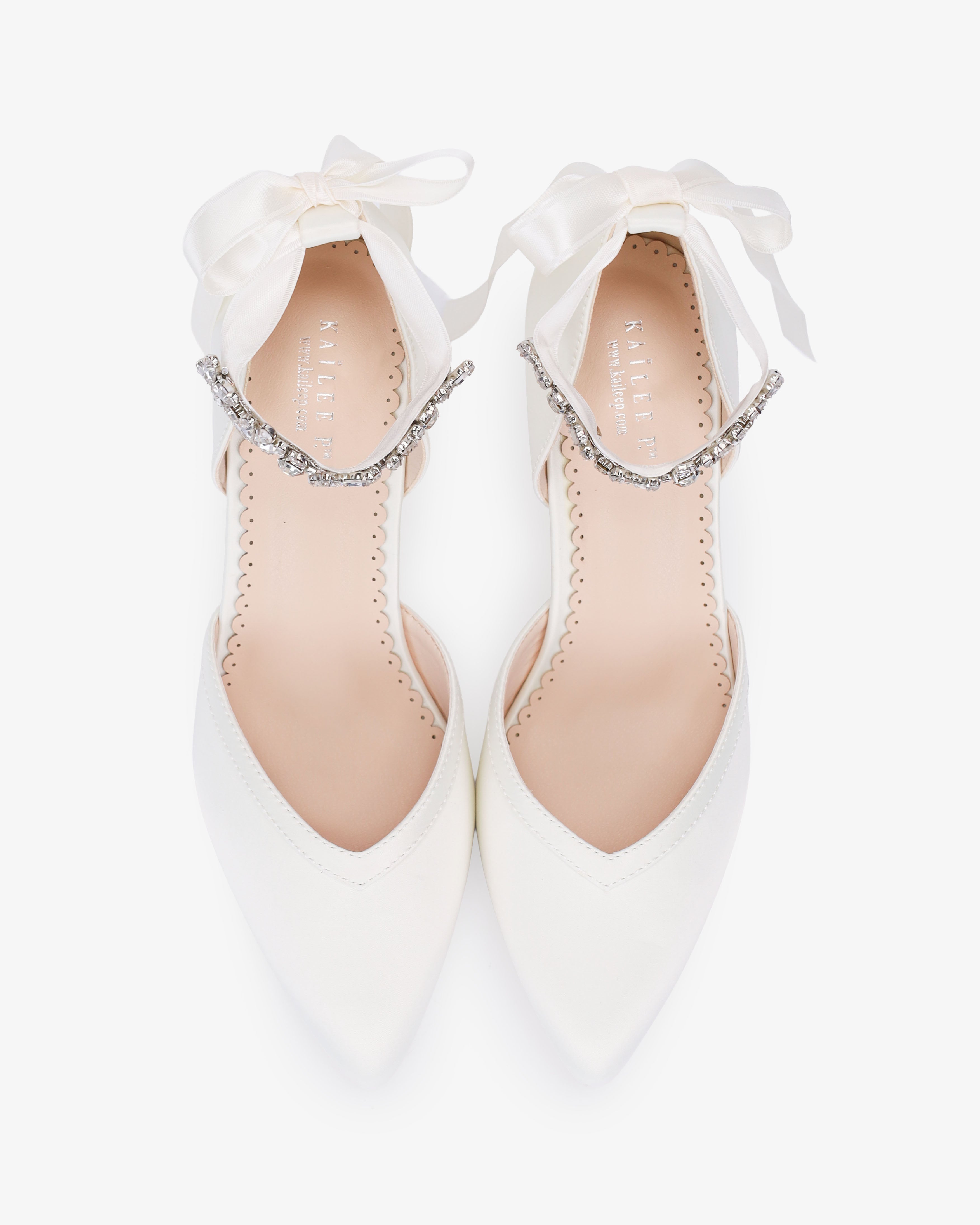 Satin Block Heels Wedding Shoes with Floral Rhinestones Ankle Strap - Glamourous Grace