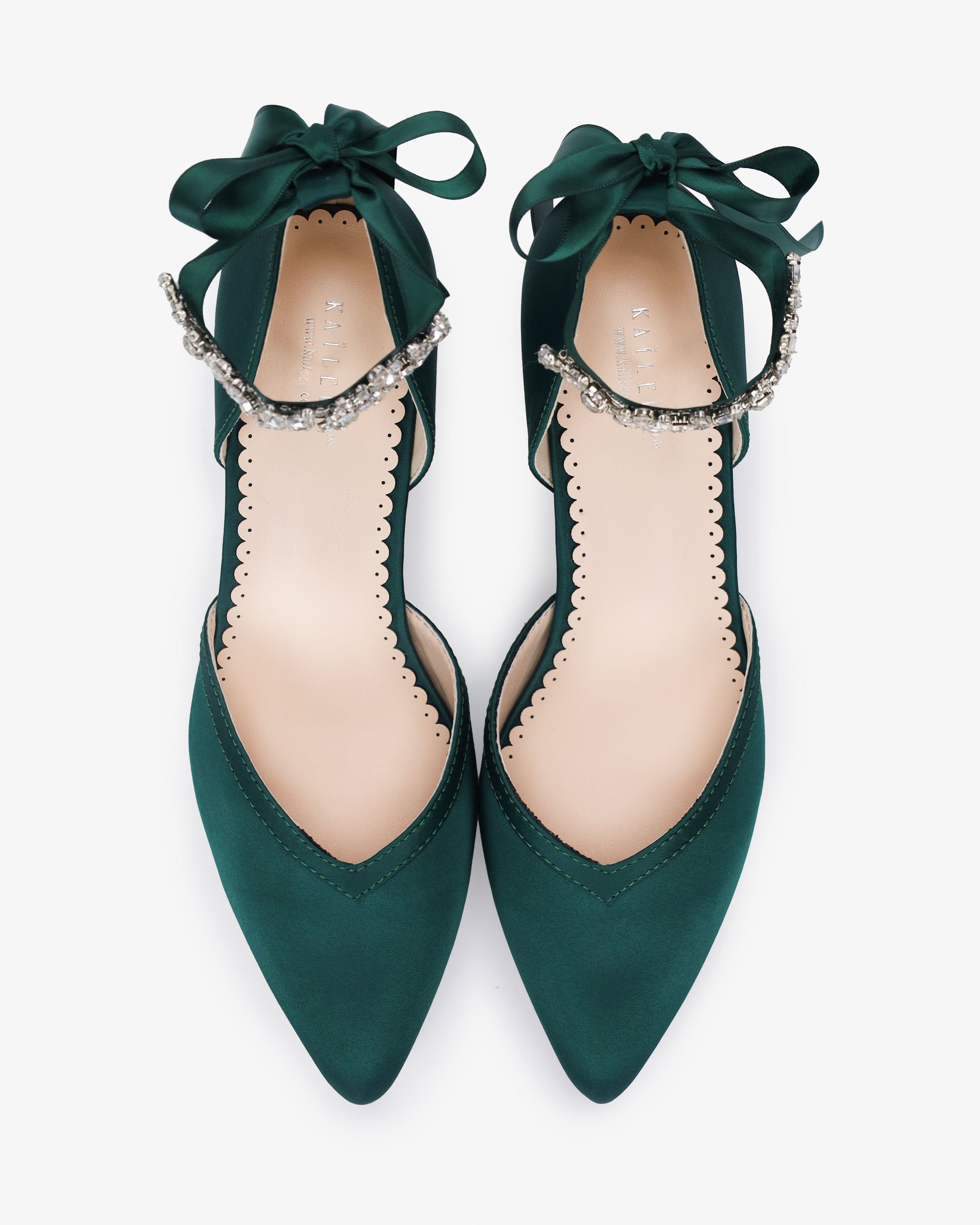 Satin Block Heels Evening Shoes with Floral Rhinestones Ankle Strap