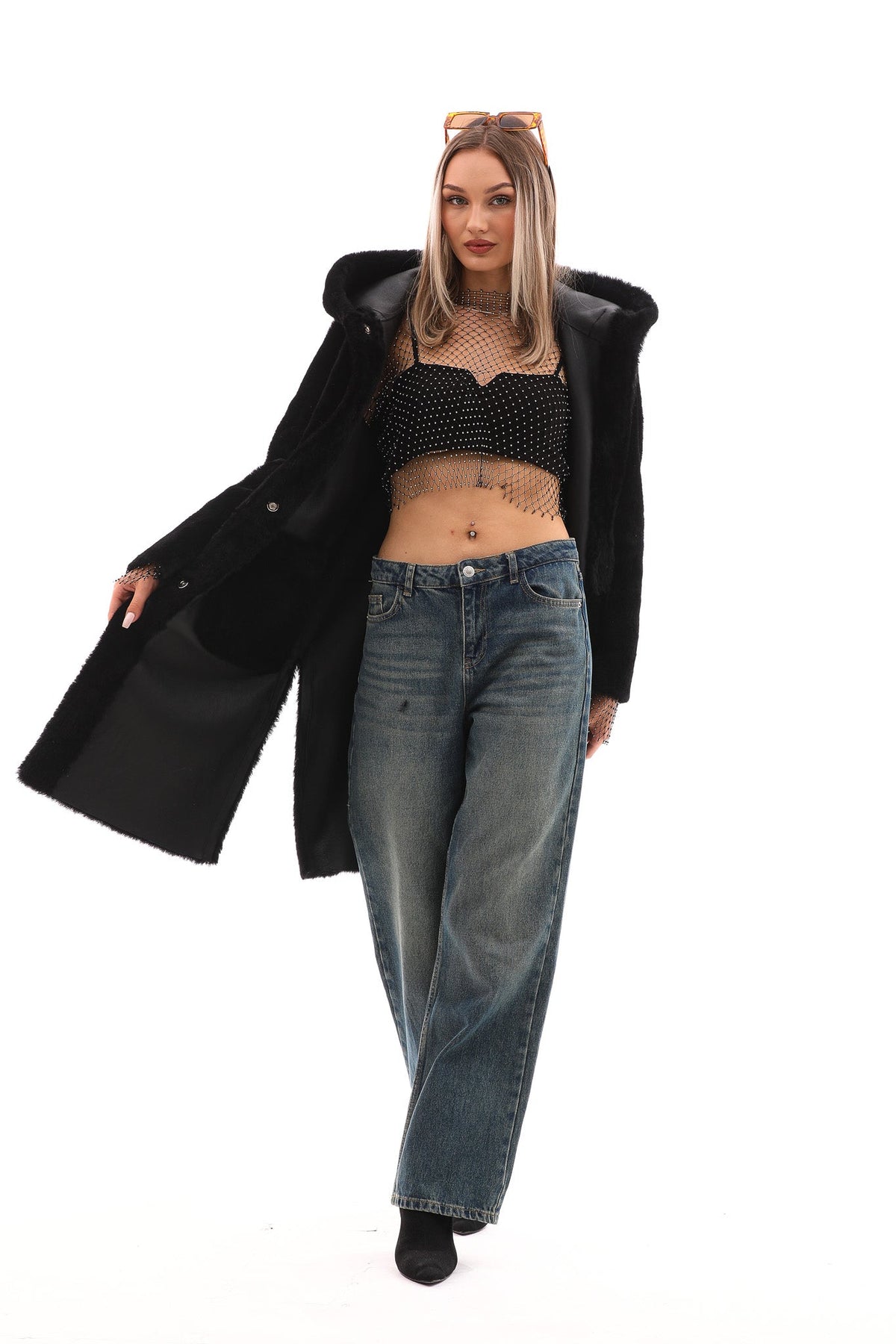 The VESARA Reversible Shearling Women Leather Coat – Jet Black