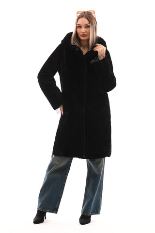 The VESARA Reversible Shearling Women Leather Coat – Jet Black