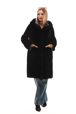 The VESARA Reversible Shearling Women Leather Coat – Jet Black