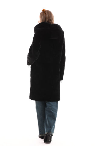 The VESARA Reversible Shearling Women Leather Coat – Jet Black