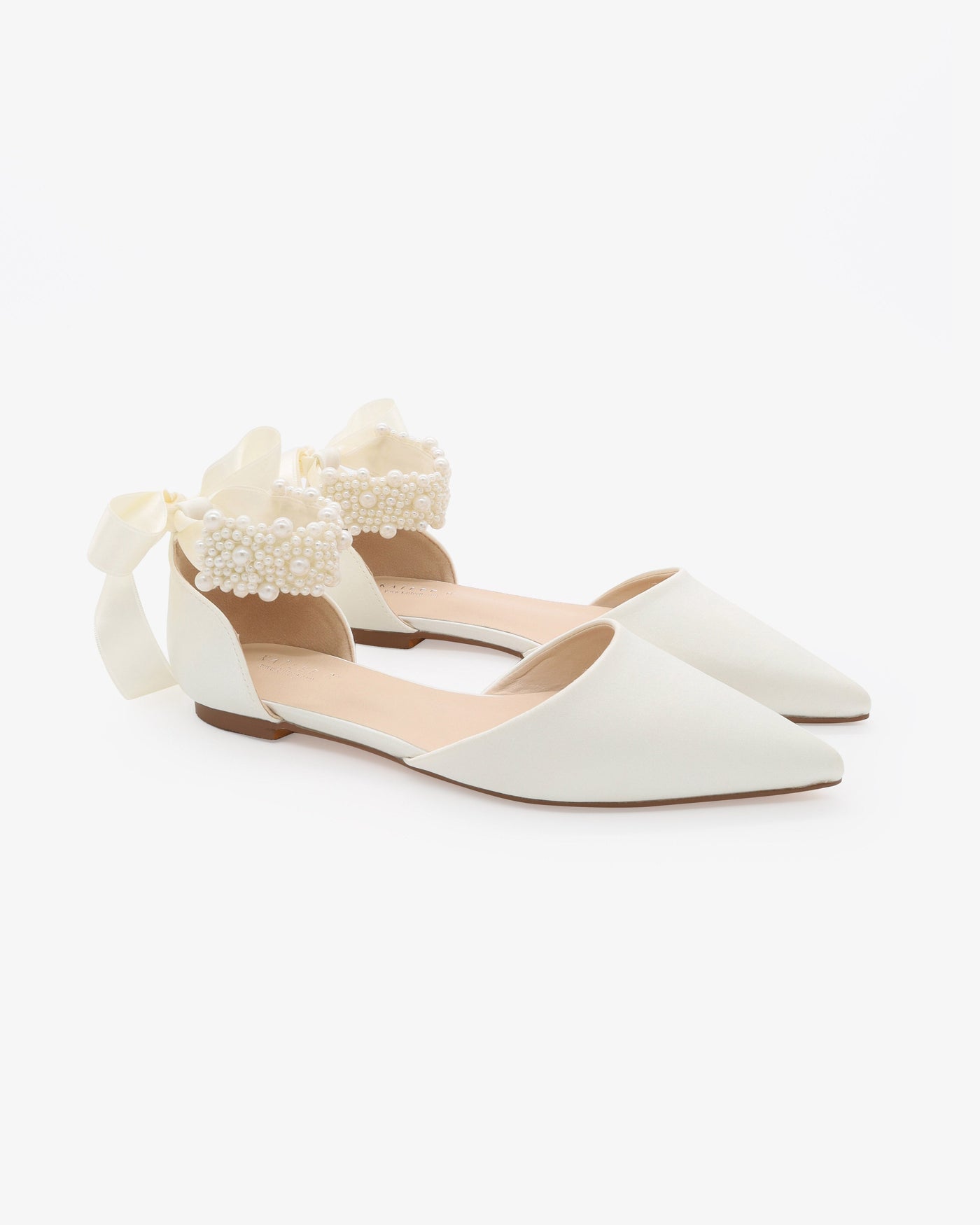 Satin Pointy Toe Wedding Flats with Perla Ankle Strap - Glamourous Grace