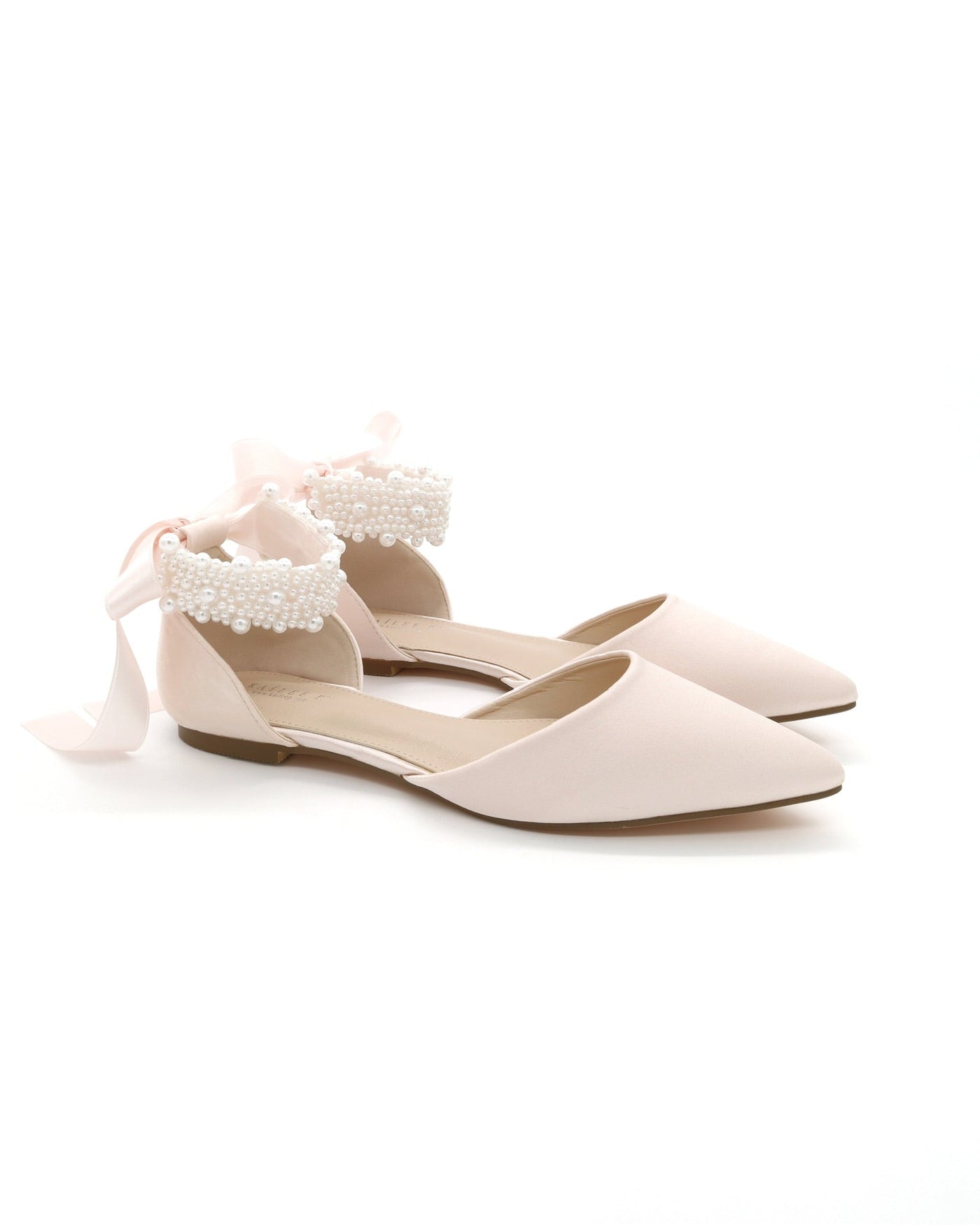 Satin Pointy Toe Evening Flats with Perla Ankle Strap - Glamourous Grace