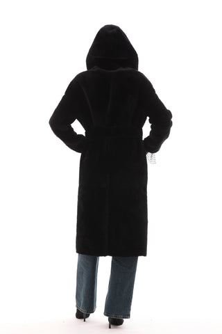 The Virella Reversible Hooded Shearling Black Leather Women Jacket