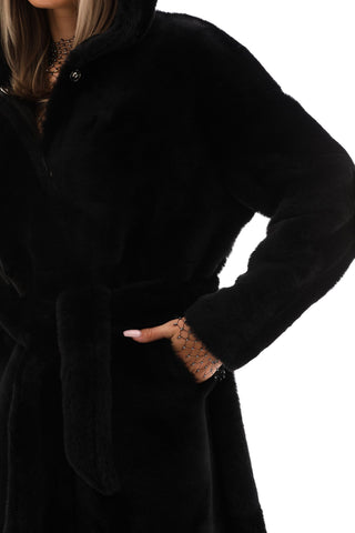 The Virella Reversible Hooded Shearling Black Leather Women Jacket