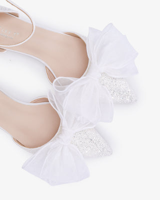 Rock Glitter Pointy Toe Flats with Organza Bow - Glamourous Grace