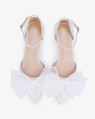 Rock Glitter Pointy Toe Flats with Organza Bow - Glamourous Grace
