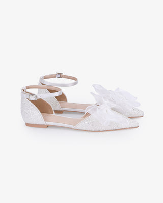 Rock Glitter Pointy Toe Flats with Organza Bow - Glamourous Grace
